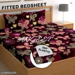 DOUBLE BED GLACE COTTON ELASTIC FITTED BEDSHEET WITH 2 PILLOW COVERS (Size of Bedsheet 72X78+6 Inches Matteress, Size of Pillow covers 17X27 inches)