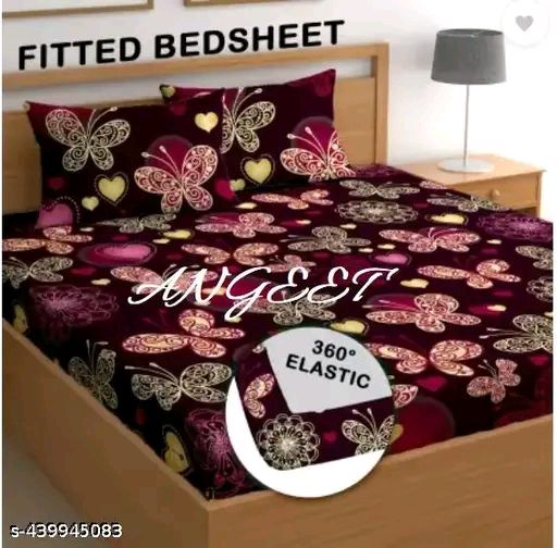 DOUBLE BED GLACE COTTON ELASTIC FITTED BEDSHEET WITH 2 PILLOW COVERS (Size of Bedsheet 72X78+6 Inches Matteress, Size of Pillow covers 17X27 inches)