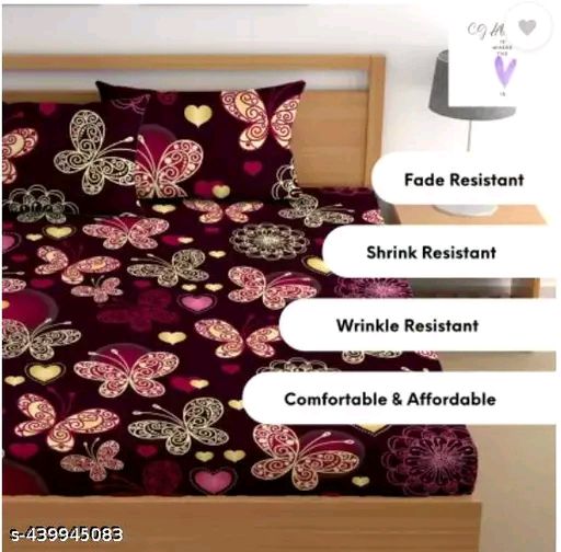 DOUBLE BED GLACE COTTON ELASTIC FITTED BEDSHEET WITH 2 PILLOW COVERS (Size of Bedsheet 72X78+6 Inches Matteress, Size of Pillow covers 17X27 inches) - Image 2